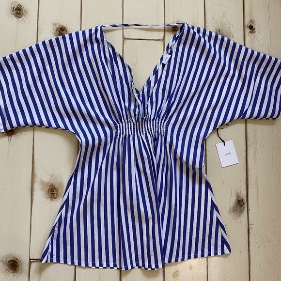 NWT Onia Alessandra Plunging Striped Coverup Dress {blue & white stripe} - Picture 2 of 11